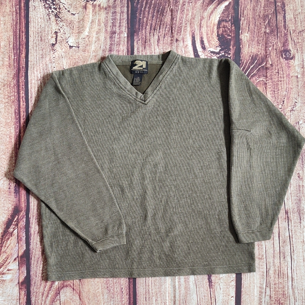 Vtg Rue 21 Guys Olive Green V Neck Sweatshirt With Hidden Sleeve Pocket